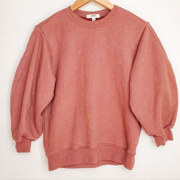 Agolde Thora Sweatshirt 3/4 Sleeve Rust Crew Puff Sleeve Cotton Pullover Size XS - Picture 2 of 6
